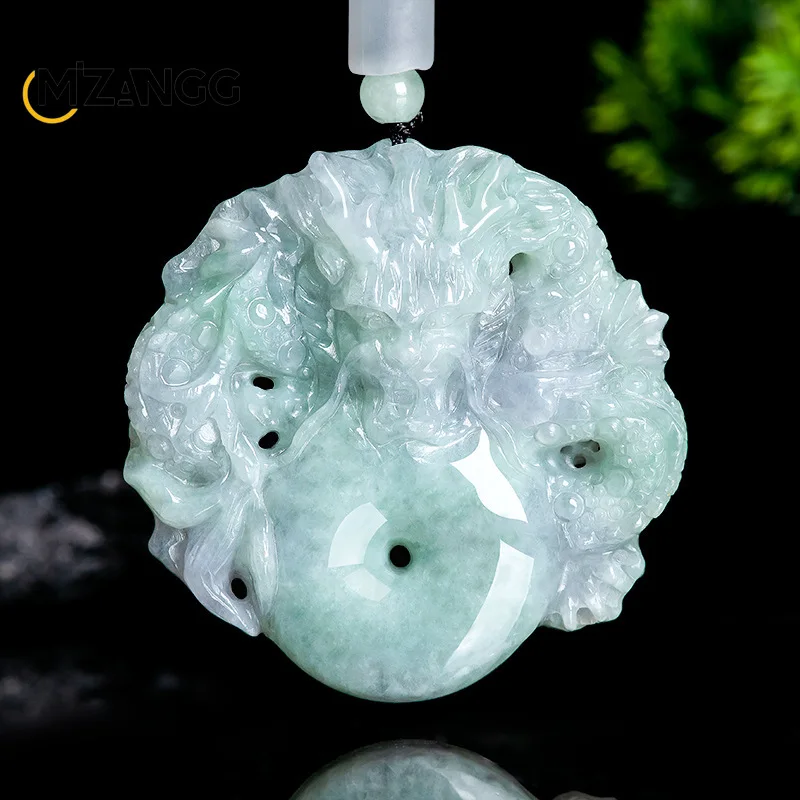 Natural A-goods Jadeite Zodiac Dragon Amulet Pendant Hand-carved Exquisite Domineering Ice Jade Necklace Men &Women Holiday Gift