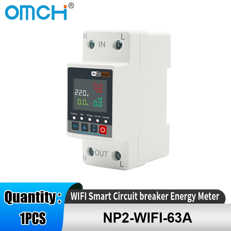 

OMCH 63A TUYA WIFI Smart Circuit breaker Energy Meter Din Rail Over Under Voltage Limit Protection Relay for Home/Industrial Use