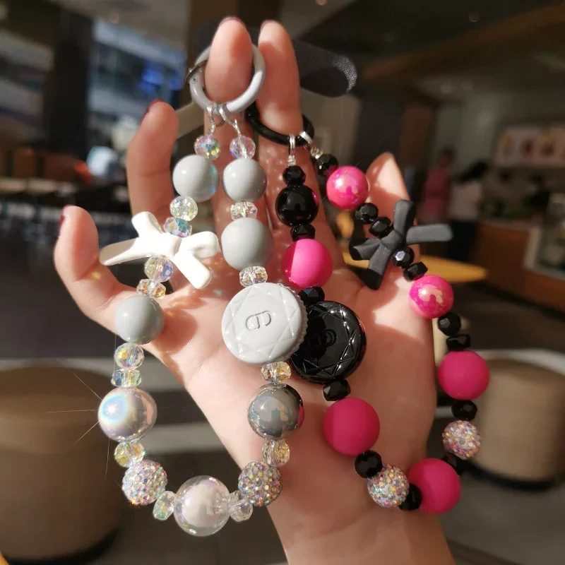 Mobile Phone Lange Short Hand Beaded Line Round Cake Color Brick Ball Pendant Ring Card Type General Anti-loss Rope Bracelet