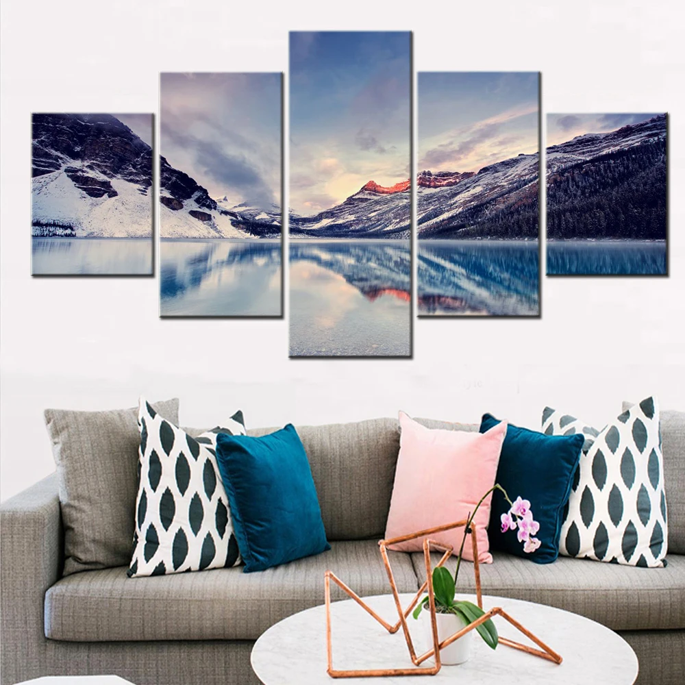 

Canvas Art Print of Nature Bow Lake Canadian Rockies Wallpaper Mountain Pictures Modern Living Room, Wall Painting Decor 5 PCs