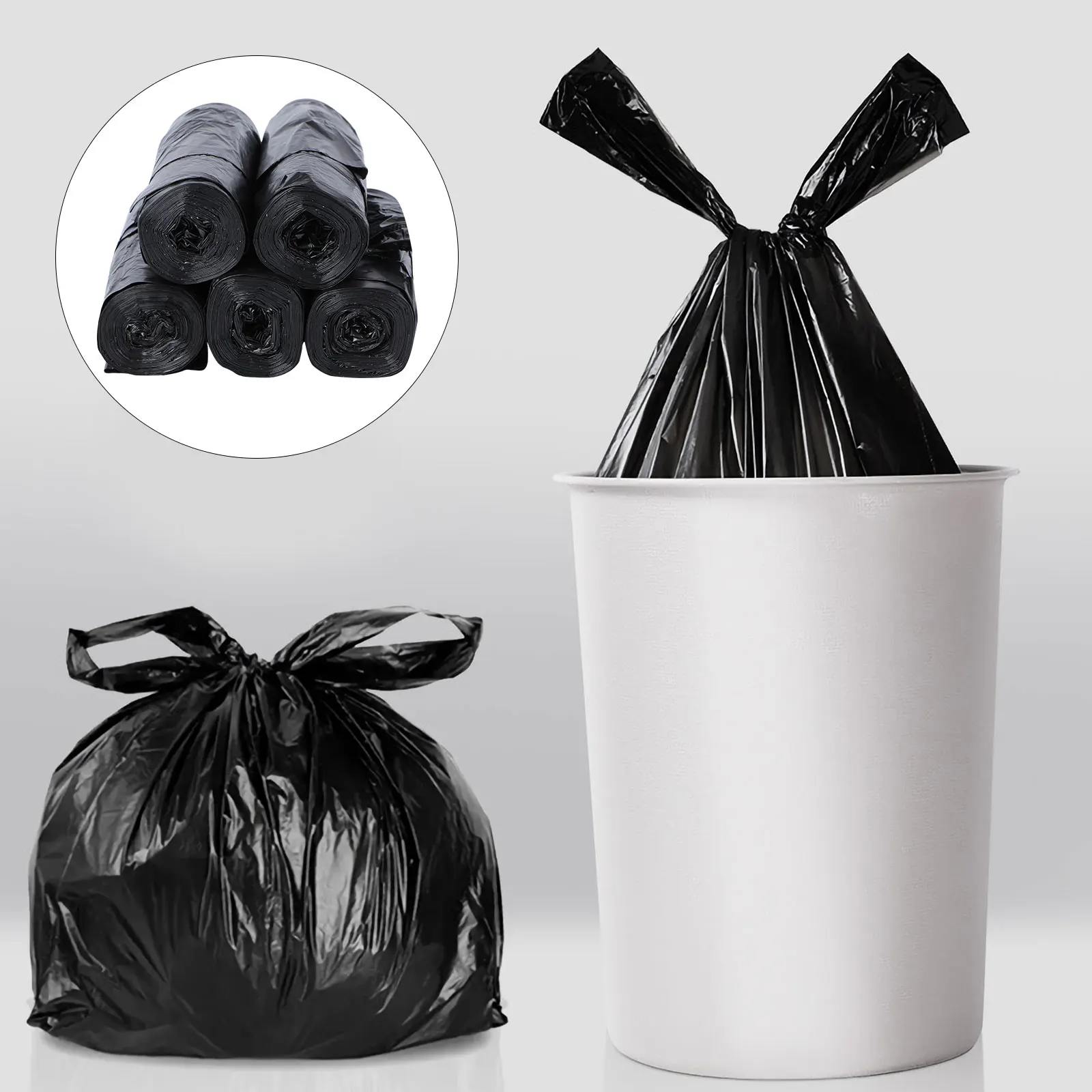 

5 Rolls Strong Rubbish Bags Eco Friendly Large Capacity for Home Kitchen Office 100 Total Pieces Black Trash Bags