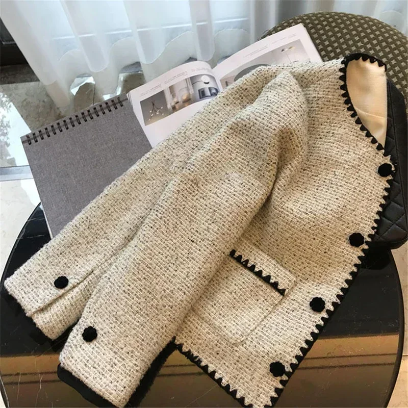 Elegante kurz geschnittene Tweed Jacken Frauen Vintage kurze Mäntel Herbst Winter Büro Dame koreanische Streetwear Mode Oberbekleidung Tops neu