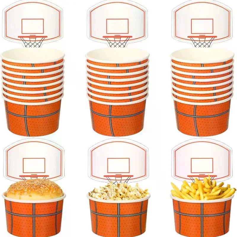 Basketball Snack Bowls Dessert Cups: 6 PCS Paper Cups Hoop Toppers Disposable Birthday Party Supplies