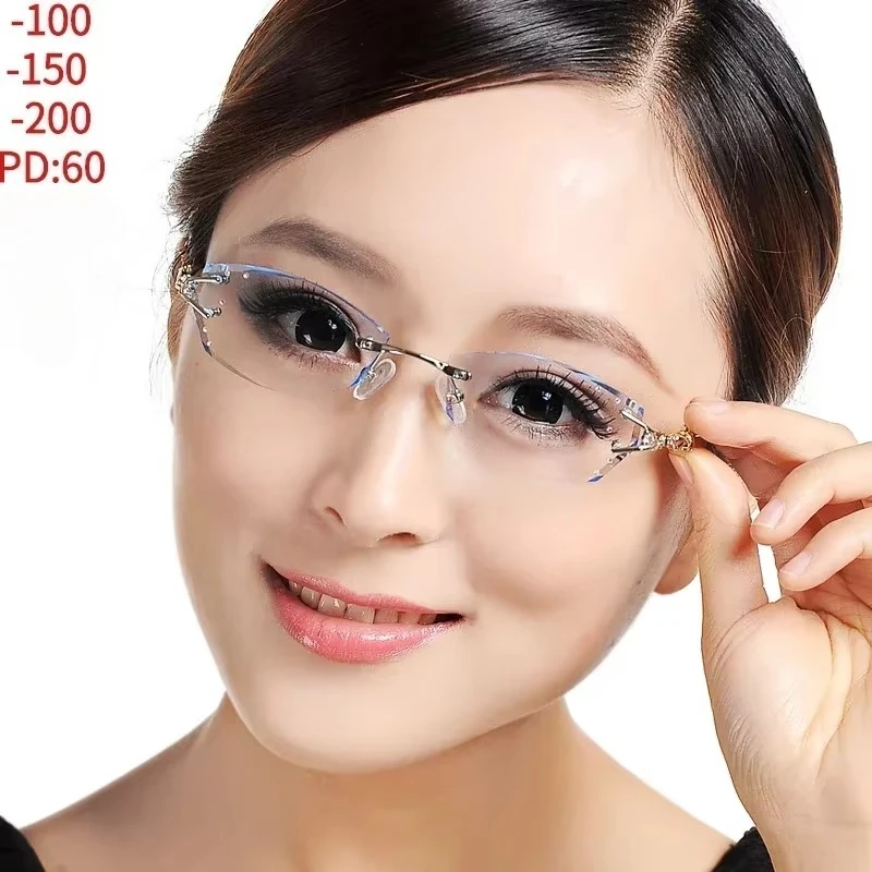 

Myopia Women's Glasses -100-125-150-175-200-250-275-300 Optical Prescription Custom Fashion Rimless Correction of Astigmatism