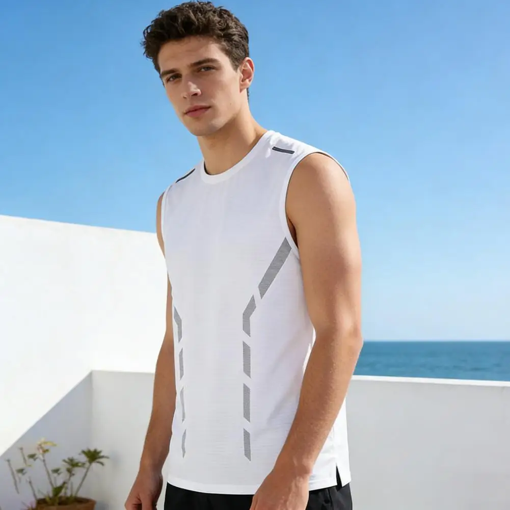 Summer Men Vest Ice Silk Thin Sleeveless Tops Solid Color Quick-Drying Camisole Outdoor Running Sport Tank Tops