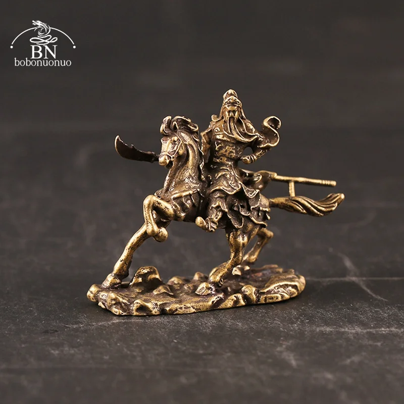 Brass Chinese God of Wealth Riding Horse Guan Gong Statue Home Decoration Accessories Copper Office Desk Decor Buddha Ornaments