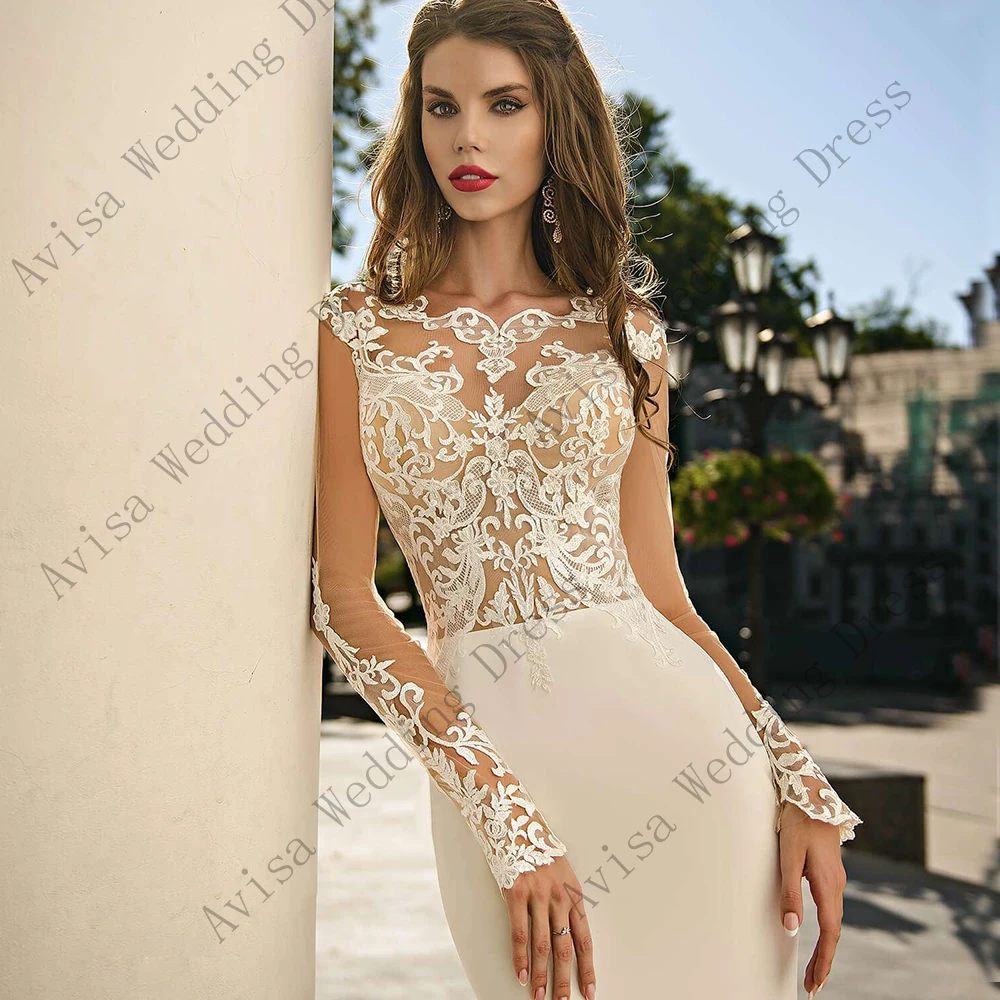 Meerjungfrau Spitze lange Ärmel Brautkleid Applikationen High Neck Robe de Mariée 2024 Party kleider Vestido de Noiva Brautkleider