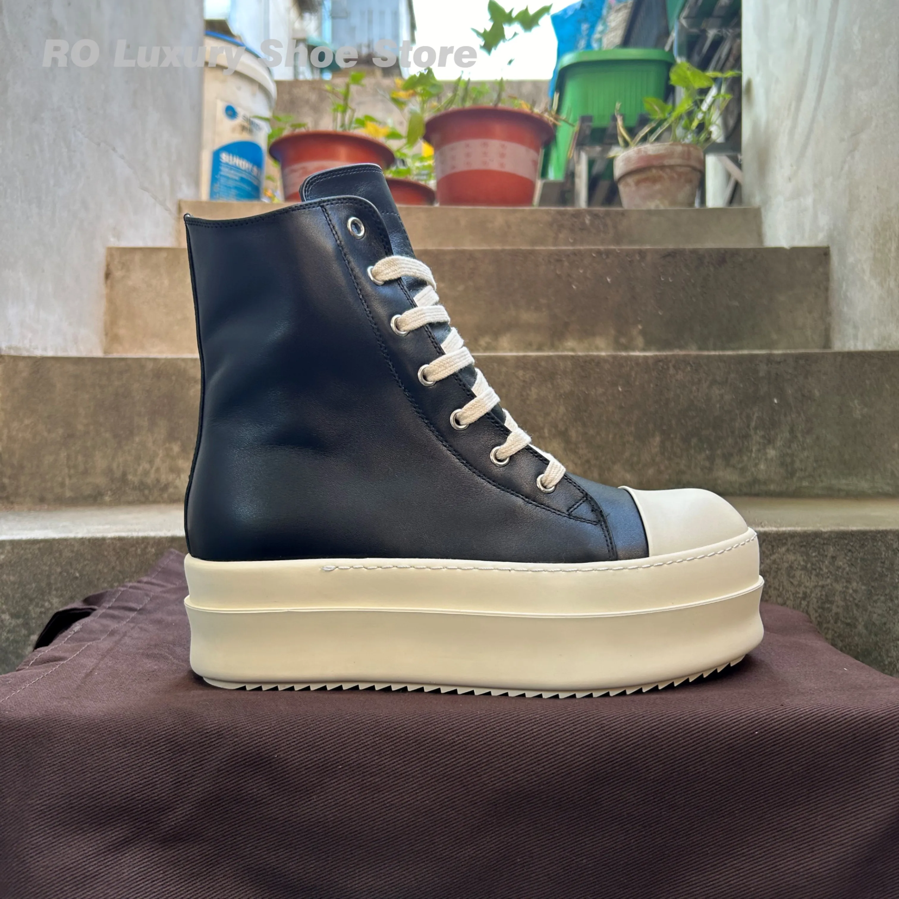 Platform 6cm High Girl Dress Sneaker, Designer Women Ankle Boot, Casual Luxury Men Boot, Black Leather Zip Flat Street Lady Shoe