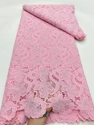 Pink African Pure Lace Fabric 2024 High quality lace Nigerian rope lace fabric with stone wedding sewing