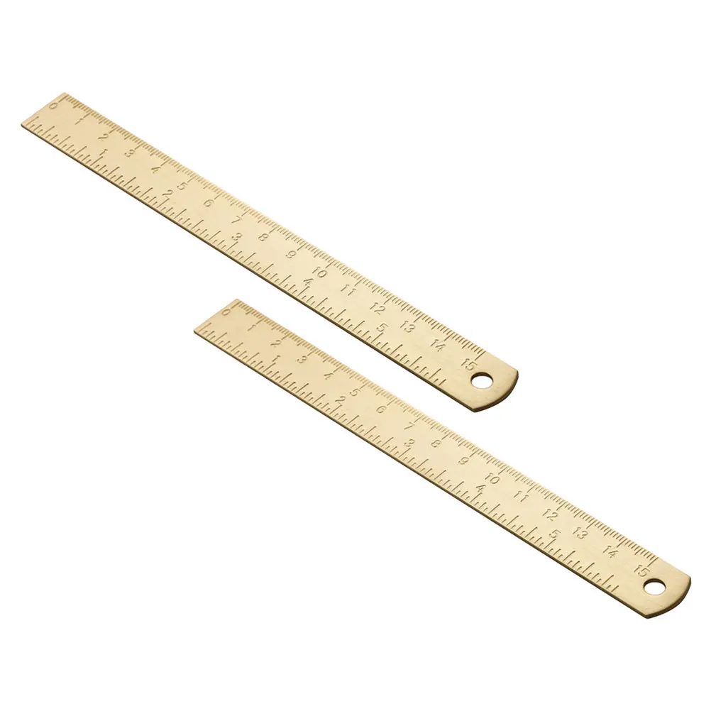 2pcs Brass Bookmark Ruler Vintage Drawing Ruler Multi-Function Straight Edge Measuring Tool For Office School Study Lightweight