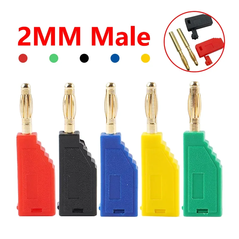 

40PCS/2MM Male Retractable Tube Banana Plug Wire Solder Gold Plating Stackable Electrical Terminal Connector 5 Colors