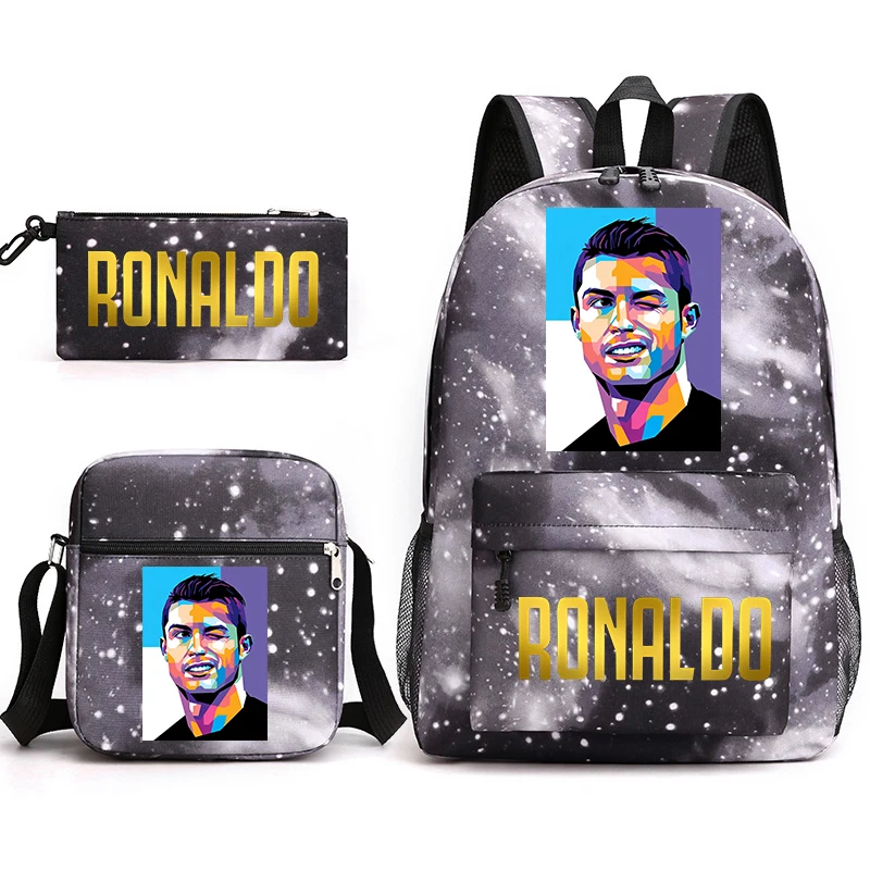 Ronaldo printed student school bag shoulder bag pencil case suit casual backpack suit for boys and girls