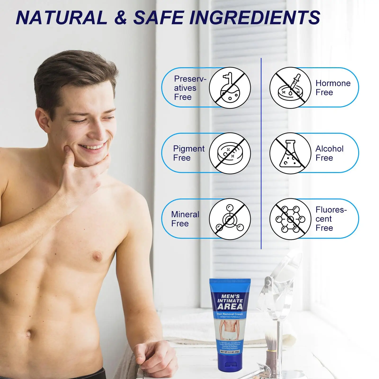 Creme depilatório íntimo, creme masculino suave para todos os tipos de pele