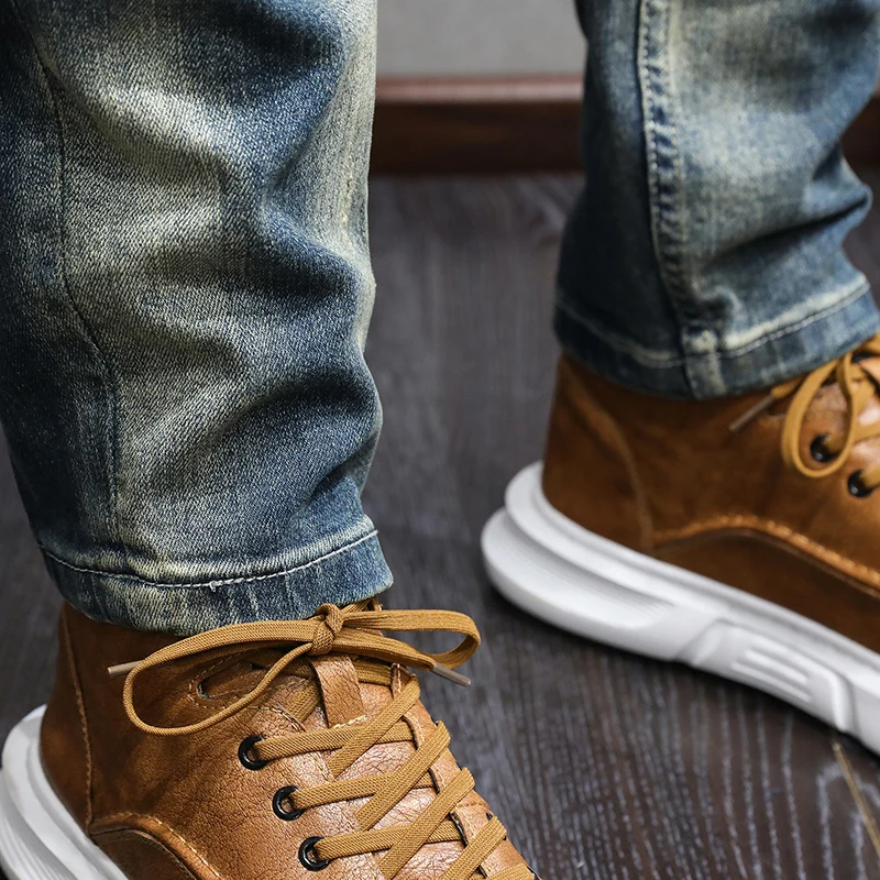 Newly Fashion Vintage Men Jeans Retro Blue Stretch Slim Fit Ripped Jeans Men Elastic Trousers Casual Designer Denim Pants Hombre