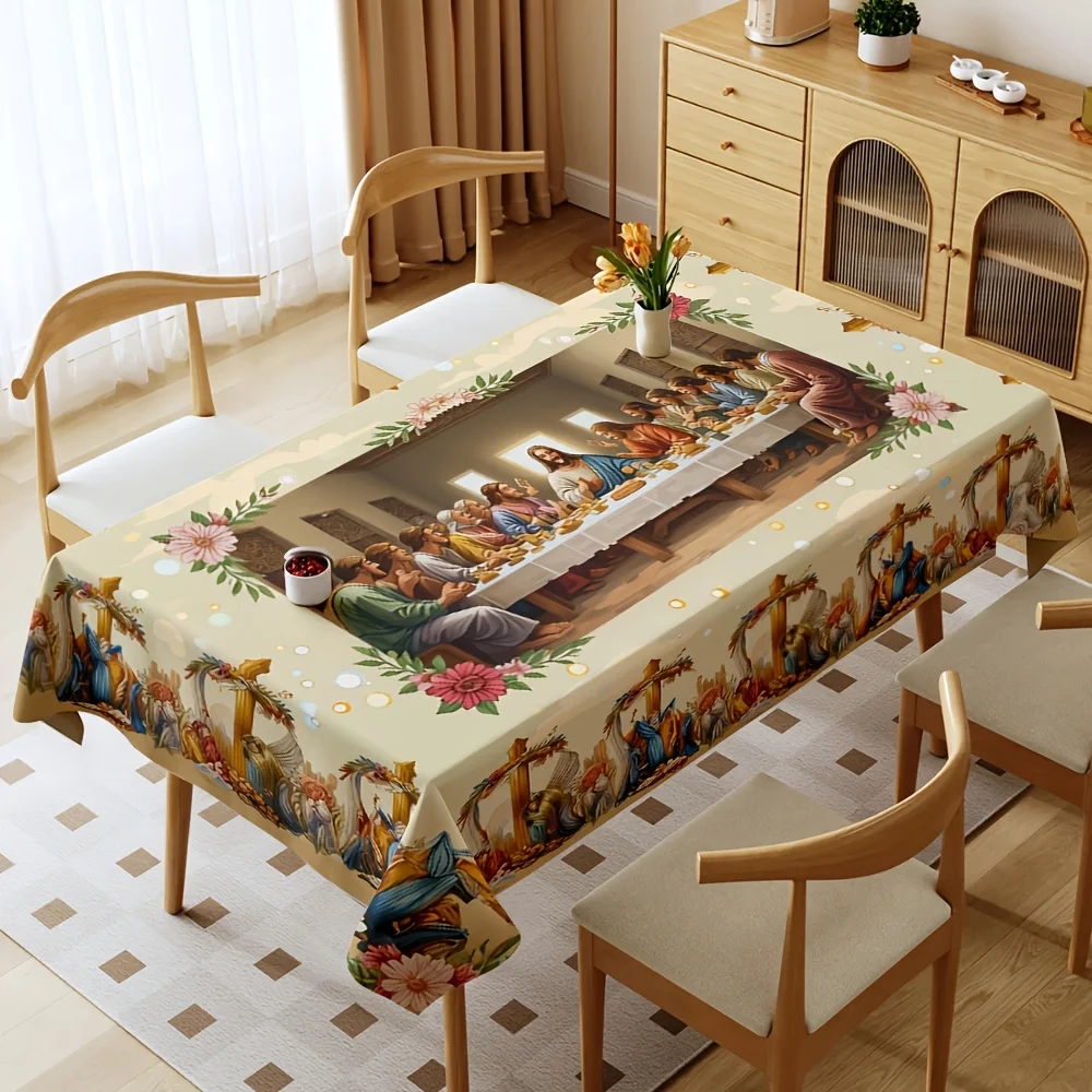 Antique Renaissance Biblical Scene Tablecloth Runner European Dining Table Cover Fabric Buffet Linen Decoration Vintage Holiday