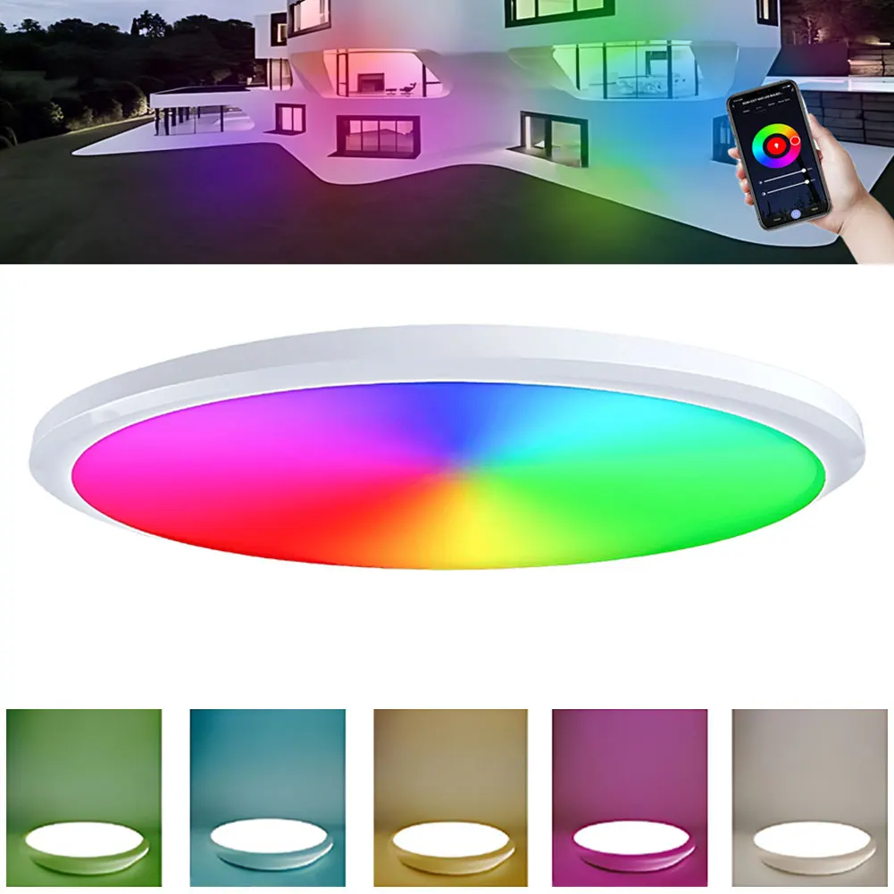 

Smart Ceiling Light Flush Mount Ceiling Light Compatible with Alexa Low Profile Ambient Light 24W 11.8 Inch for Kitchen Hallway