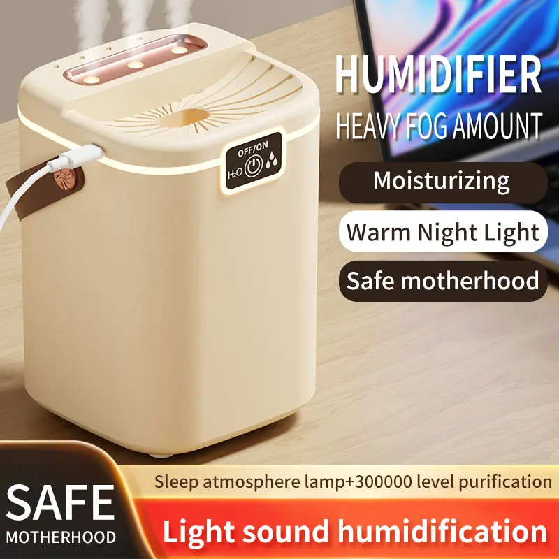 1.8L 3-Hole Air Humidifier with 4-Gear Essential Oil Diffuser Night Light Spray 3-Nozzle Capacity for Home Office
