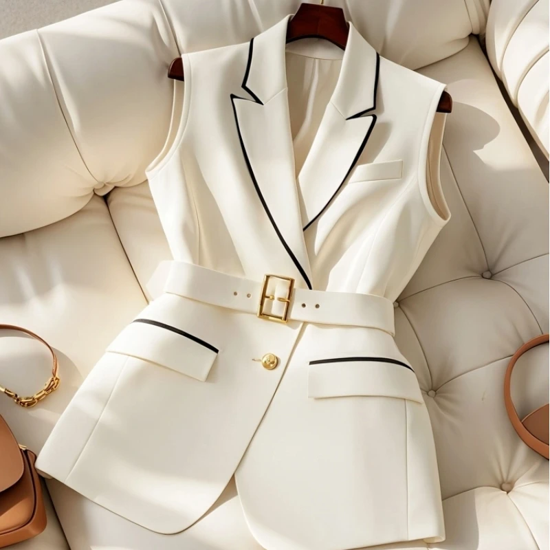 

Japanese Fashion White Suit Vest Women Clothing Autumn New High Waist Elegant Slimming Sleeveless Coat Women Tops
