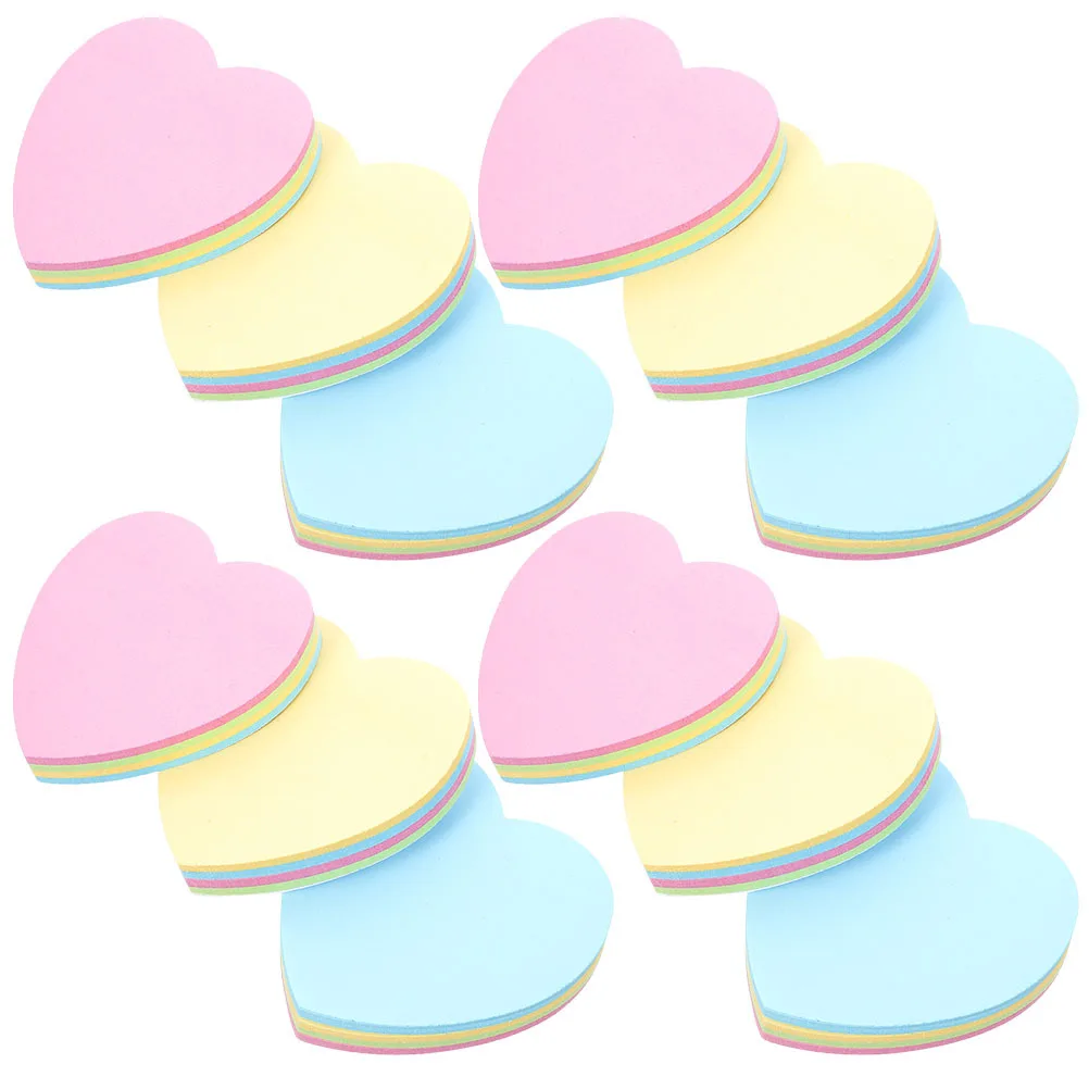 12Pcs Self-Adhesive Heart Shaped Memo Pads Smooth Writing Portable Note Stickers for School Home Office Multi-Function