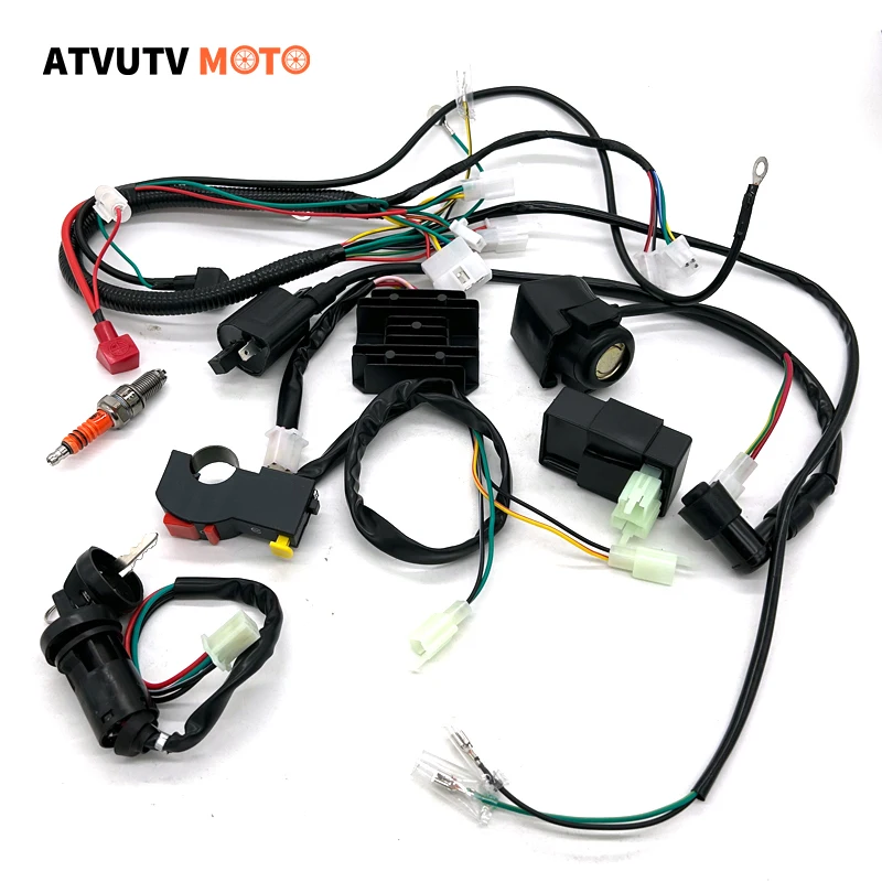 Kompletna wiązka przewodów elektrycznych świeca zapłonowa CDI zestaw cewki zapłonowej dla chińskiego motoru terenowego 125cc-250cc ATV UTV Quad gokart