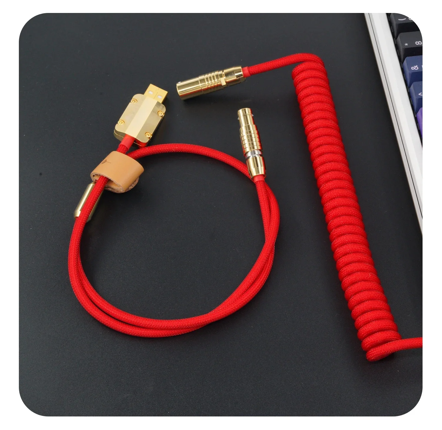 GeekCable Pure Manual Custom Keyboard Data Line Rear Air Insert Gold Hardware Braided red