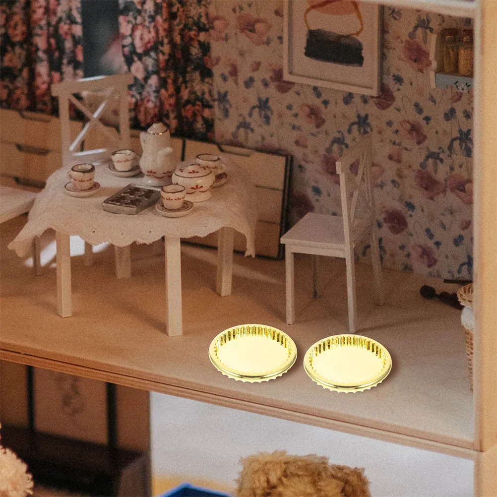 

5Pcs Mini Gold Plates Set Round Trays Miniature Small Dish Kitchen Scene Decoration Mini House Decor Dollhouse Dishes