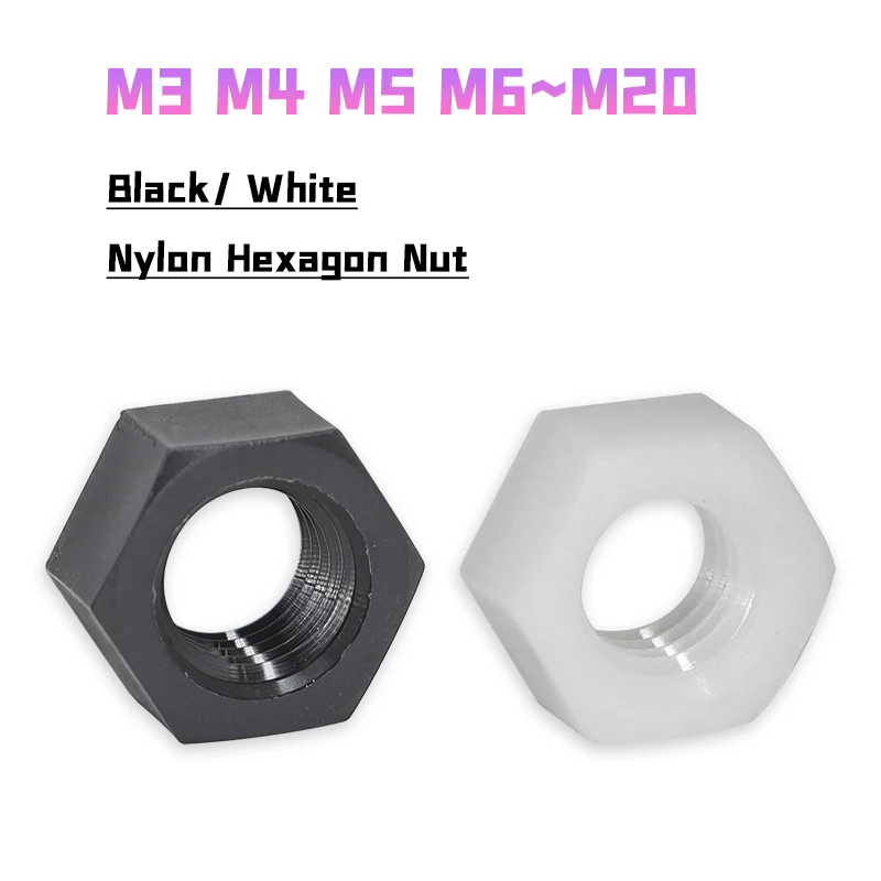 Peijian M2 M2.5 M3 M4 M5 M6 M8 M10 12 M14 M16 M18 M20 Black / White Plastic Nylon Nut Hexagon Nut For Elctricity Insulation