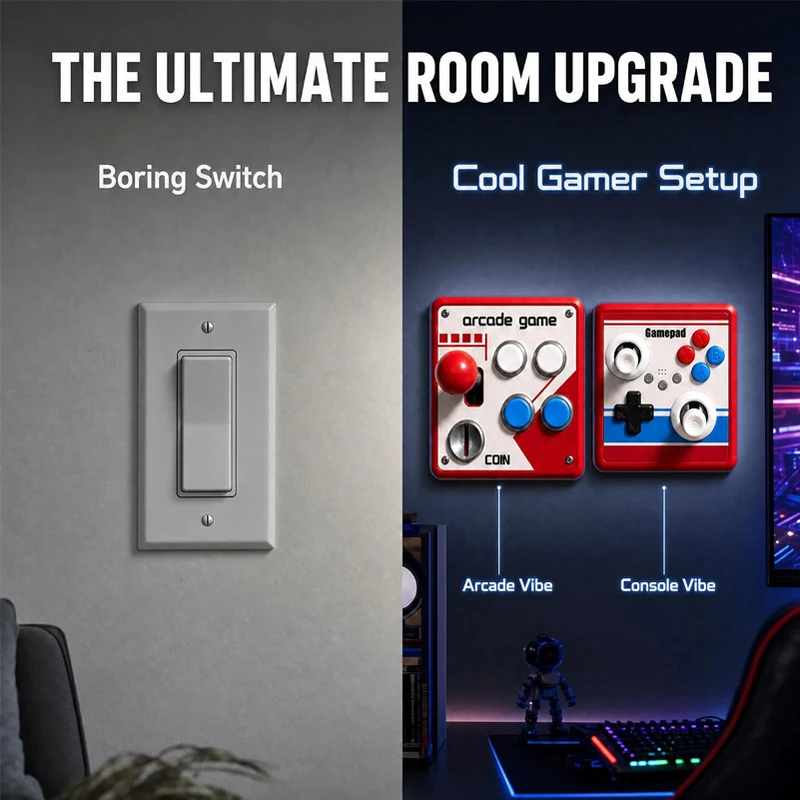 Picture 4: Drill-Free Light Switch Cover Retro Arcade Game Switch Panel Decor Joystick Wall Switch Plate for Gift Suit Gaming Enthusiasts