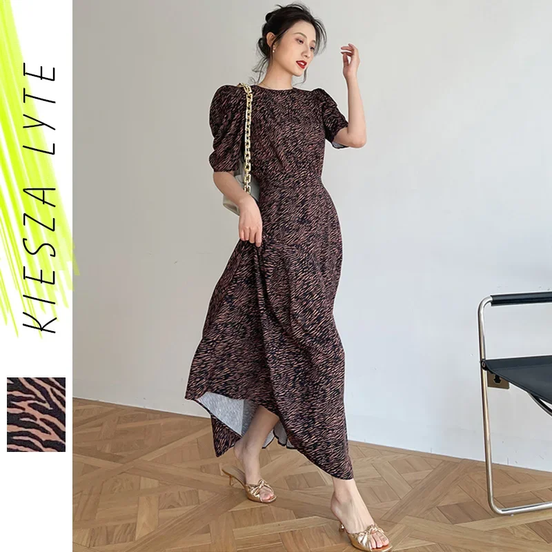 

Vintage Print Puffed Sleeve Dress Summer Clothes for Women Zebra High Waist Midi Dresses Robe Femme 2024 New Vestidos