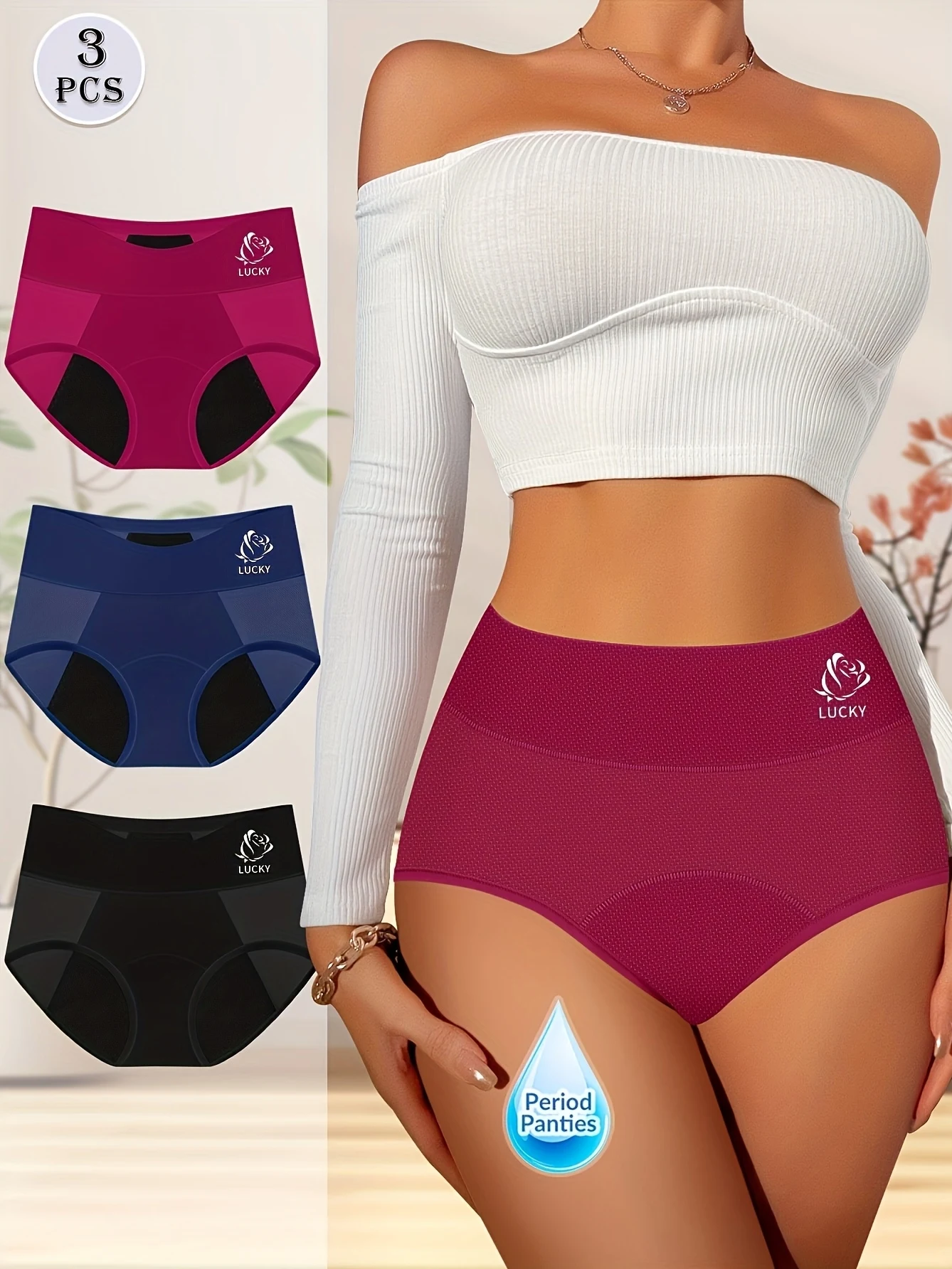 

3 шт. женские герметичные менструальные трусики — дышащая сетка, нейлон и эластиновая смесь, элегантный однотонный дизайн для высокого покрытия и