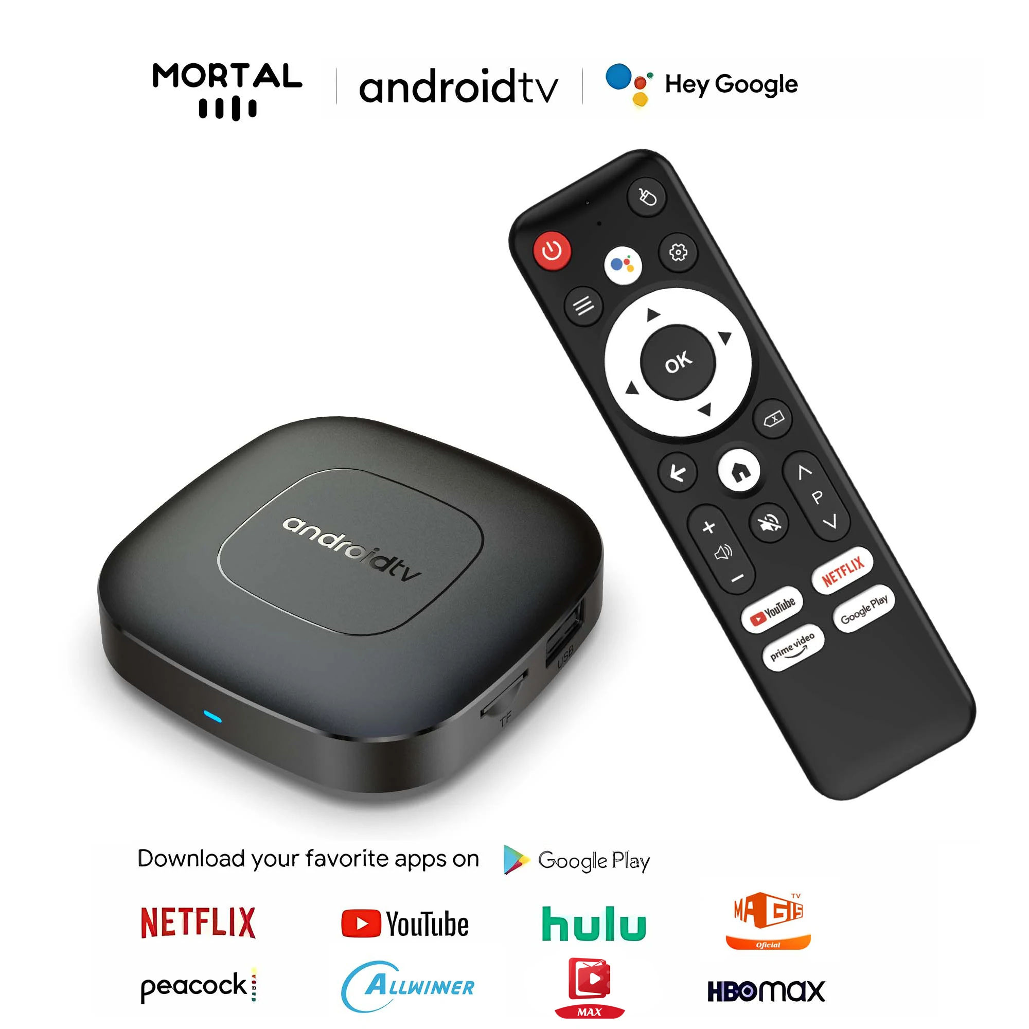 صندوق Mortal T1 Android TV Box الأصلي المسرح المنزلي AllwinnerH313 مساعد Google Netflix Youtube بث الوسائط 5GWifi Chromecast