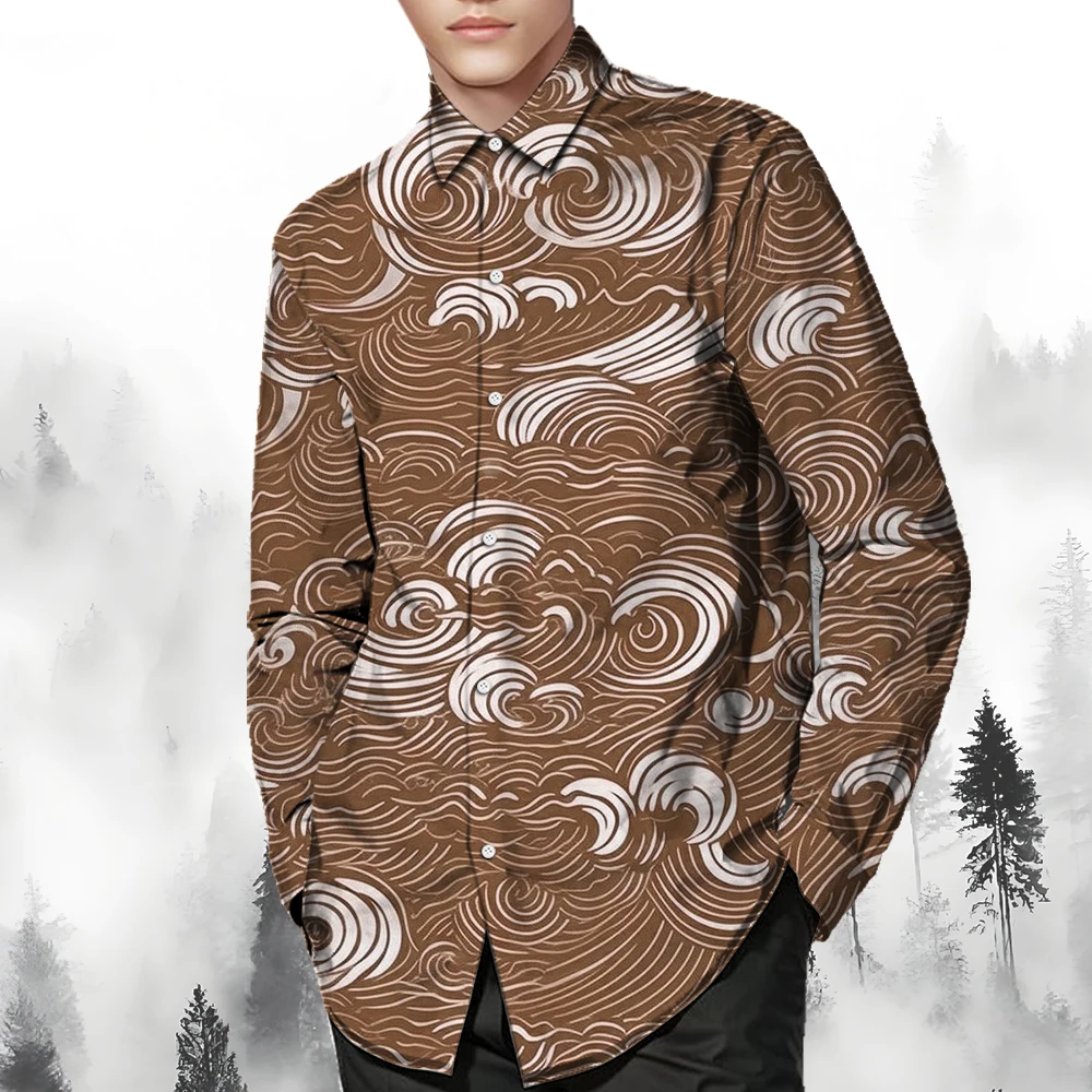 Printed Hawaiian shirt Men's button-up shirt Long sleeve Evening gown Autumn Winter Spring summer long sleeve shirt collar