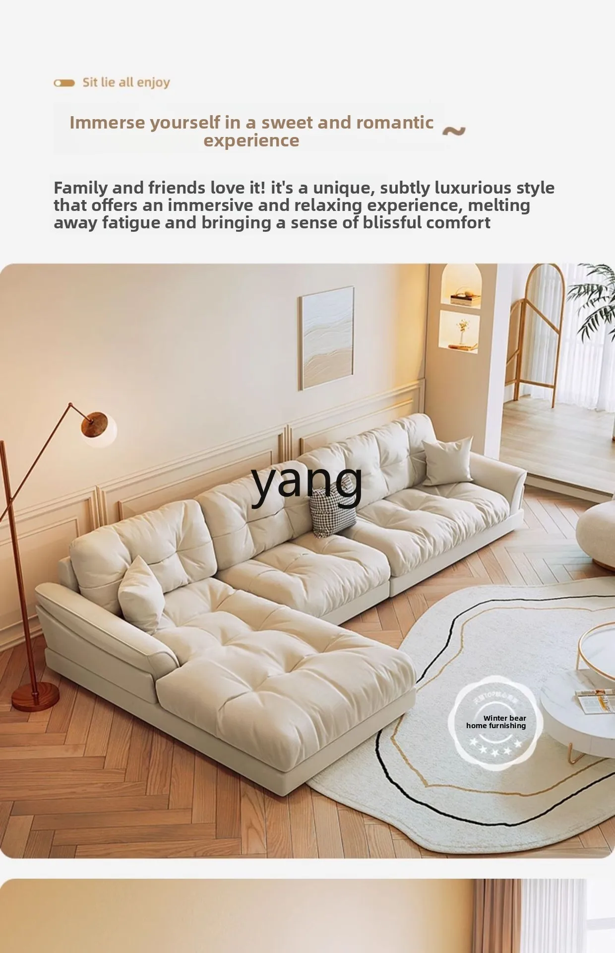 LMM light luxury simple modern living room small apartment cream wind corner leather princess sofa
