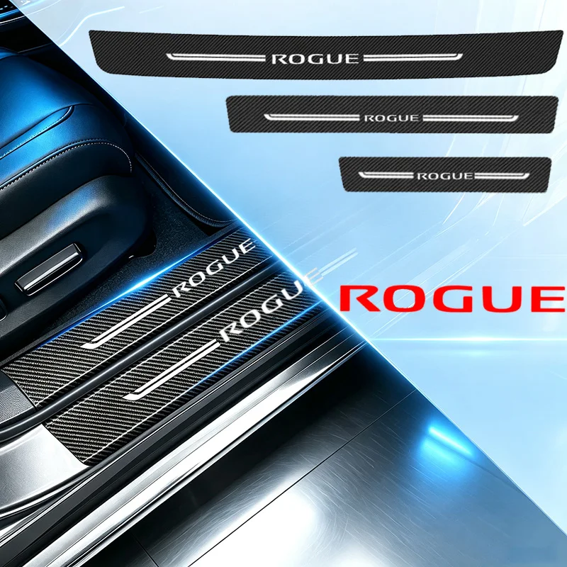 For Nissan Rogue Emblem Carbon Fiber Car Threshold Decals Waterproof Auto Tail Trunk Door Sill Protective Stickers Accessories