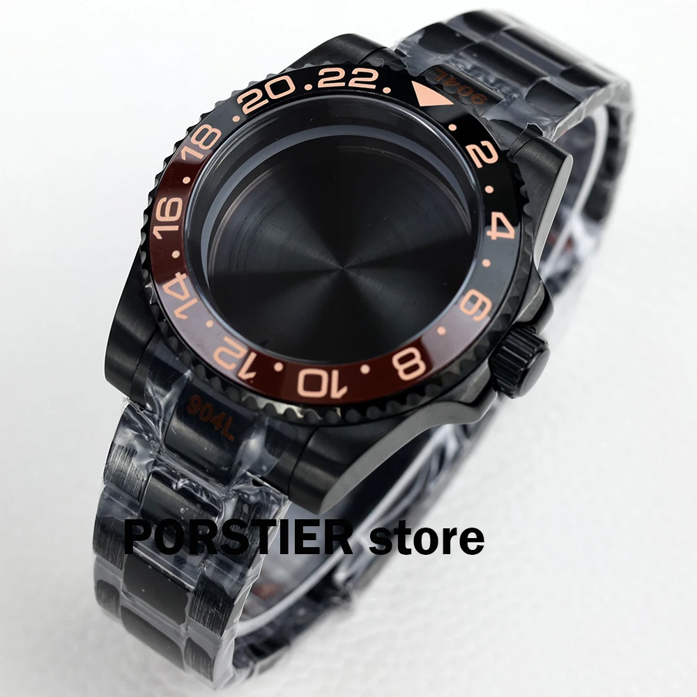 

Dive Black PVD 40mm Men's Watch Cases Oyster Strap For NH35 NH36 Movement 28.5mm Dial Submariner Gmt YACHT-MASTER Case Parts Mod