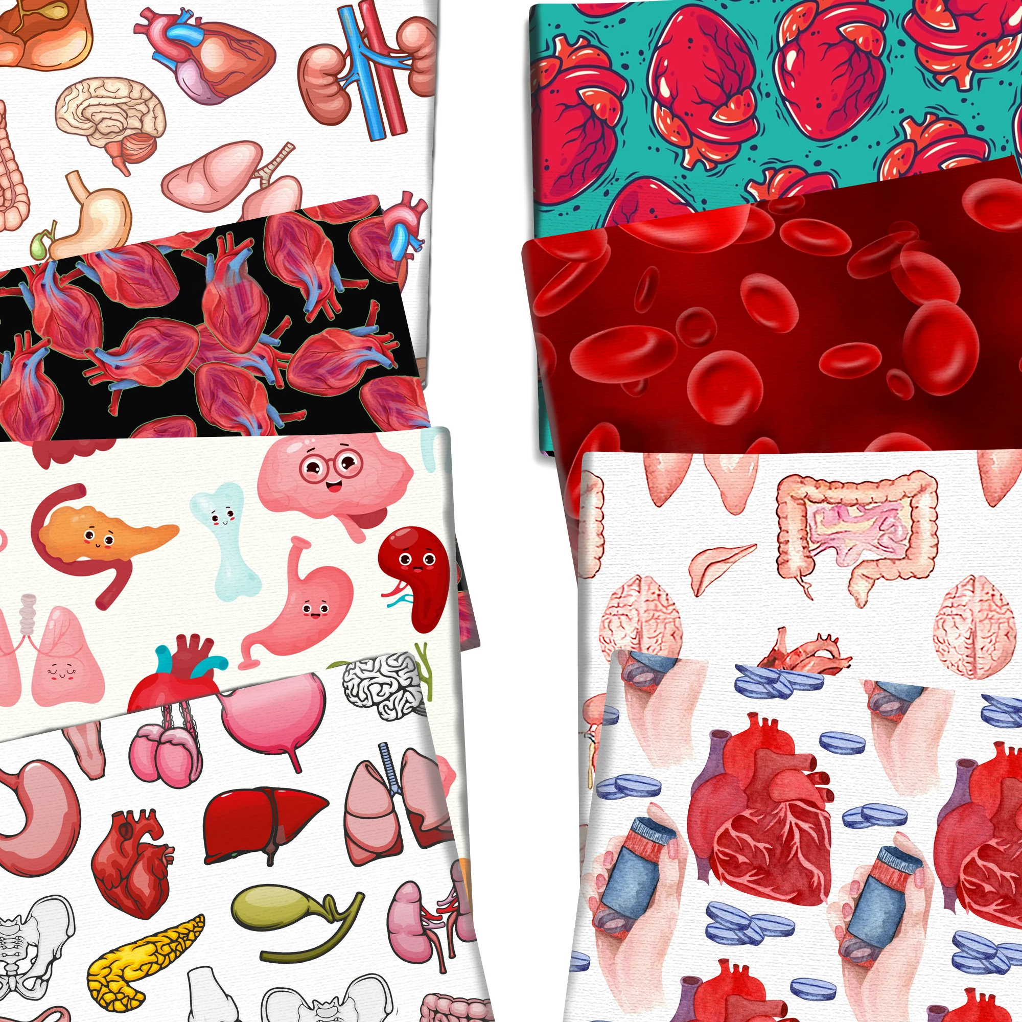 50*145cm Polyester Cotton Fabric Medical ENT Nurse Brain Organ Heart Lung DIY Patchwork for Cloth Garment Tissue Sewing Quilting