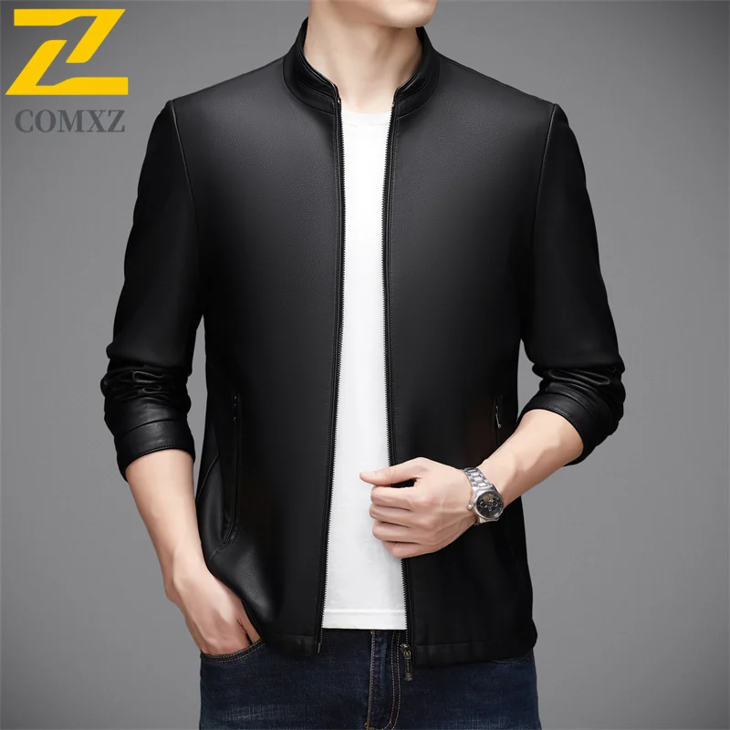 Mens Leather Jacket 2025 Lightw Luxurious Business Leisure Working Coat Premium Comfort Windproof Spring Autumn New Man Clothing