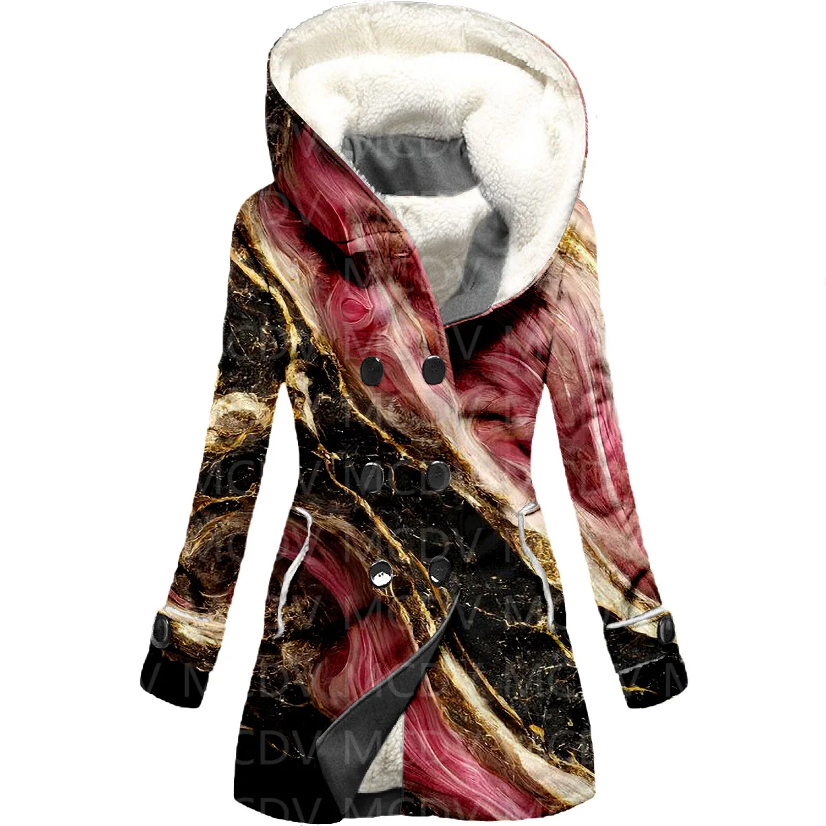 Color Quicksand 3D Printed Fleece Hooded Cloak Women Thick Warm Coat Women's Winter Warm Overcoat