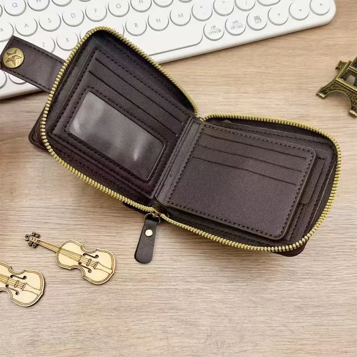 Men's Custom Wallet - Personalized Artificial Leather Men's Engraved Name and Letter Wallet, Father's Day Dad Gift, Brown view 6