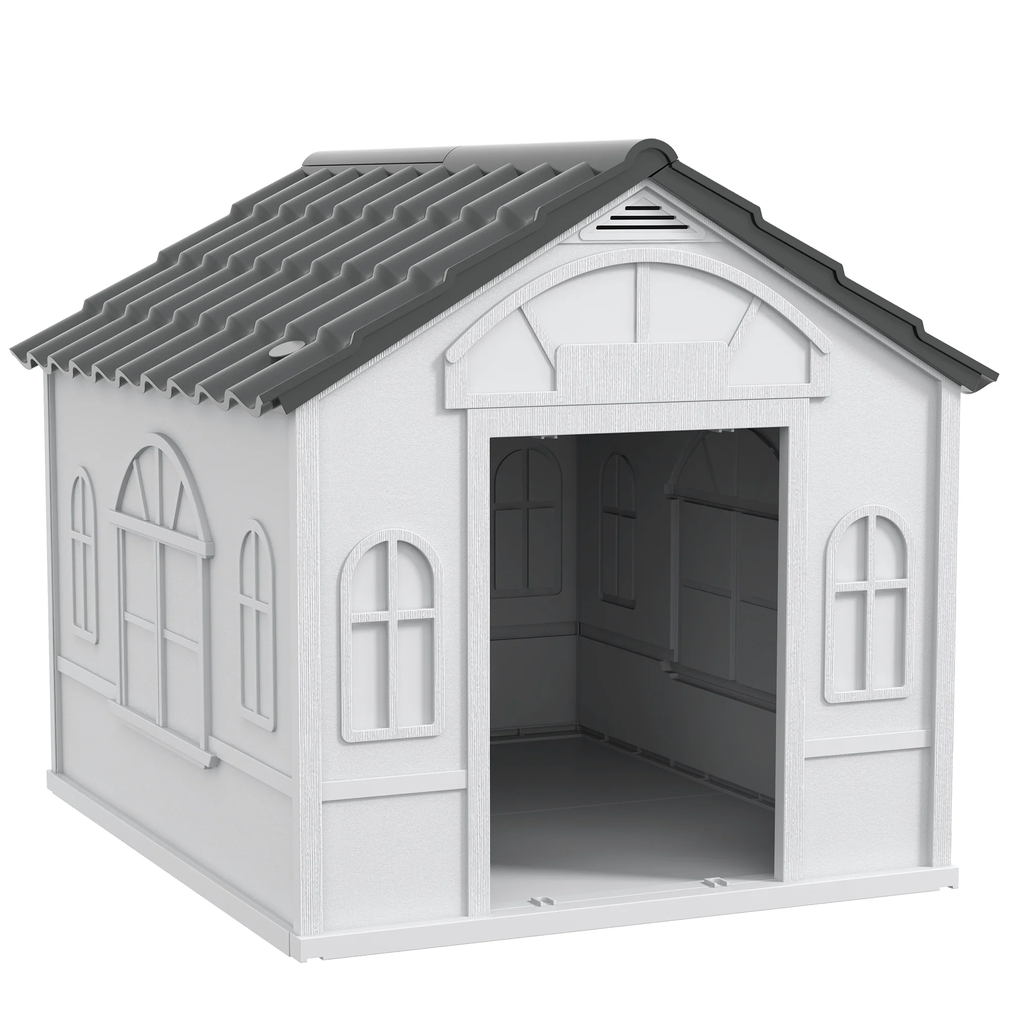 PawHut Caseta para Perros Exterior con Techo de Tejas de Imitación Gris y Blanco