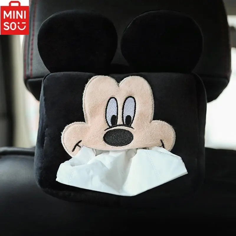 

MINISO Disney Mickey Minnie Car Seat Back Hanging Tissue Box Cartoon Mickey Mouse Armrest Box Tissue Storage Couple Car Interior