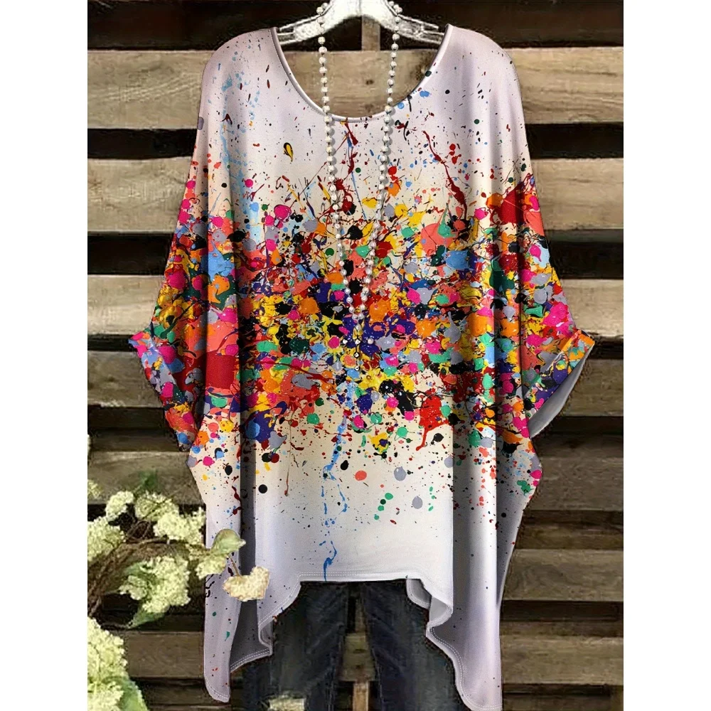 

Women's T-Shirt Fashion Floral Printing Short Sleeve Tops Summer Vintage Street Round Neck Y2k Clothes Harajuku Woman Clothing