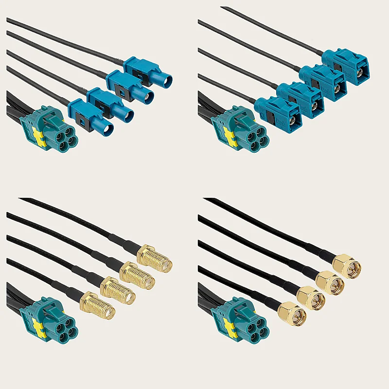 

Rosenberg version MINI FAKRA 4-in-1 female to 4 FAKRA/SMA Male Female connector RG174 coaxial cable