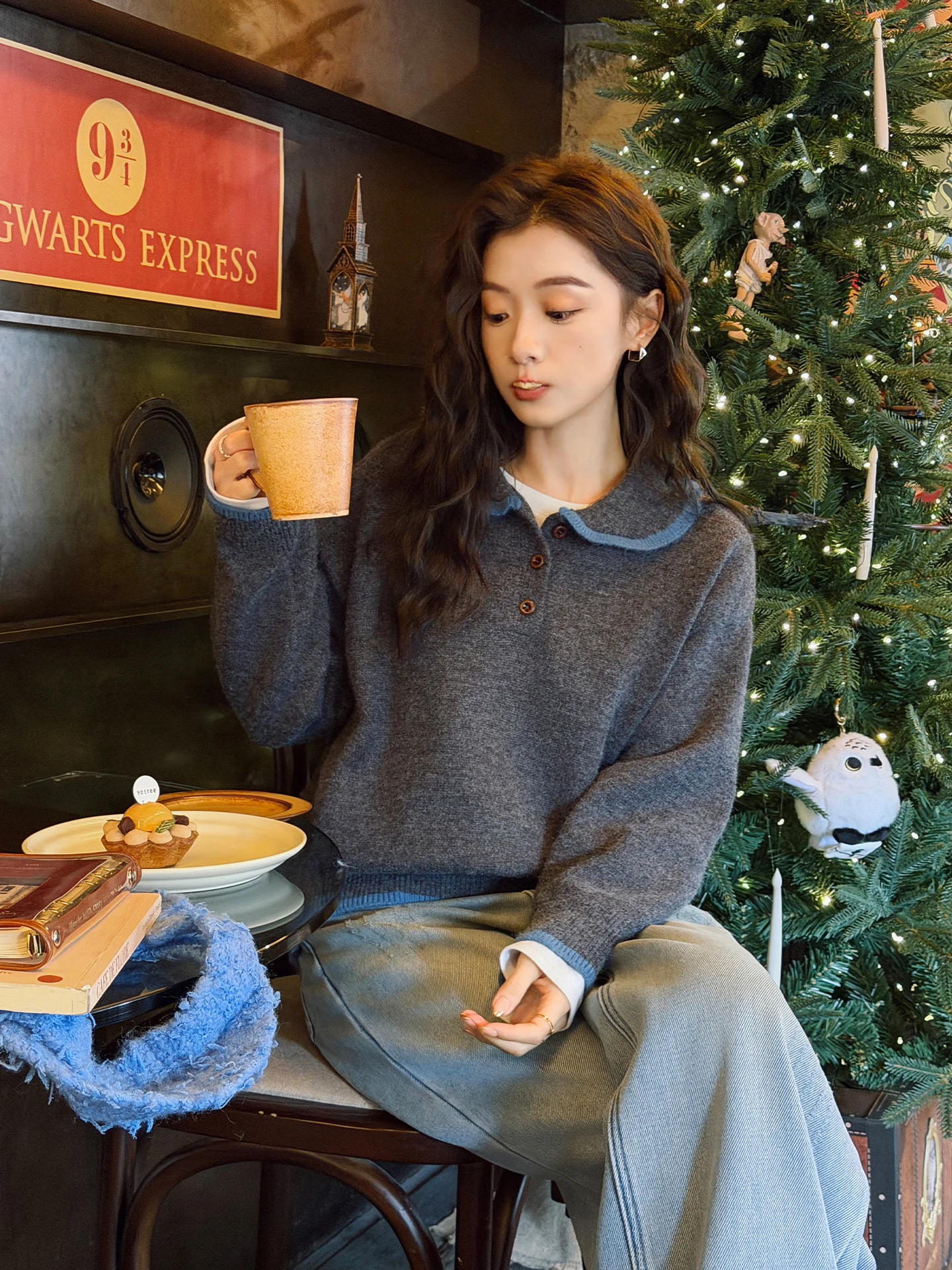 

Женский свитер свободного кроя с отложным воротником, удобный, вязаный, зимний, модный, повседневный, универсальный, трендовый, для города и дома