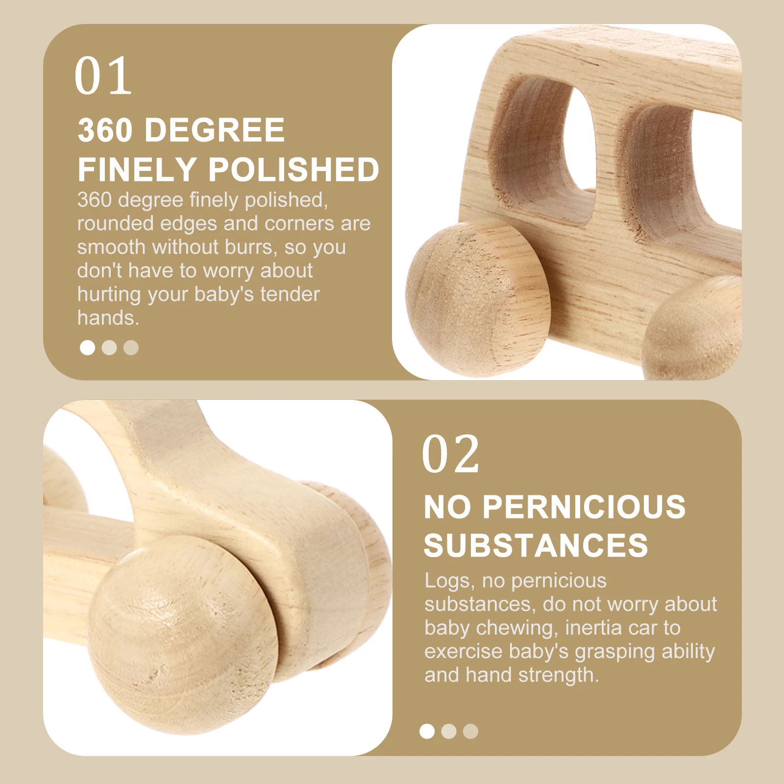 

2pcs Baby Walker Push Car Premium Rubber Wood 360° Polished Smooth Edges Wooden Cars Baby Car Grasping Training Infant