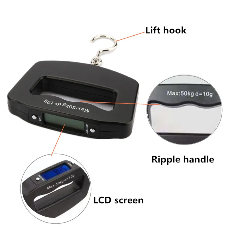 50Kg 10g  Portable Mini Hanging Scale Electronic Weighting Luggage Scale Fish Hook Digital Scale Blue Display Balance