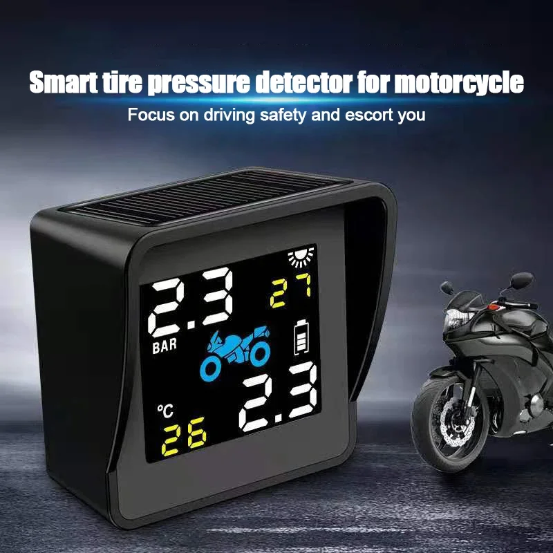 The motorcycle scooter Solar tire pressure monitor Tire pressure monitoring system Wireless solar charging Real-time monitoring