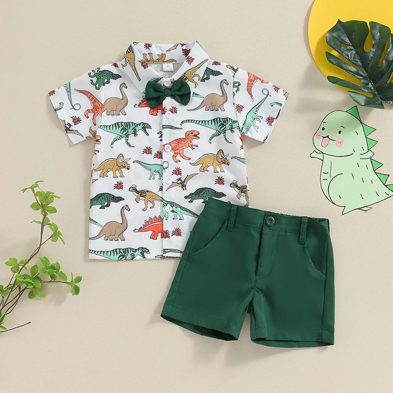 Baby Kids Clothes Boys Short Sleeve Animal Print Bow Tie Shirt with Shorts Set Toddler Summer gentleman ​Outfit Clothes