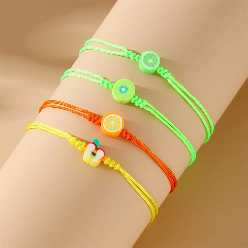 EN Fashion Handmade Fruit Apple Orange Pendant Bracelet For Women Charm Sweet Colorful Braided Bracelets & Bangle Jewelry