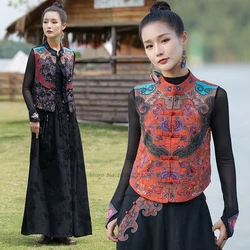2026 chinese vintage hanfu tops traditional satin jacquard vest national flower embroidery sleeveless jacket ethnic waistcoat